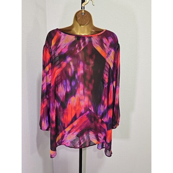 Boho Fairy Artsy Flowy Sheer Colorful Roomy Purple Pink Popover Blouse Womens 3X - Picture 4 of 8